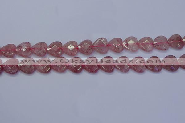 CBQ469 15.5 inches 12mm faceted heart strawberry quartz beads