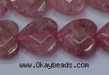 CBQ470 15.5 inches 14mm faceted heart strawberry quartz beads