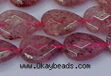 CBQ477 15.5 inches 12*16mm faceted flat teardrop strawberry quartz beads