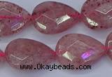 CBQ479 15.5 inches 15*20mm faceted flat teardrop strawberry quartz beads