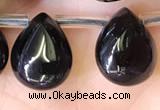 CBQ510 Top drilled 9*12mm flat teardrop natural black quartz beads