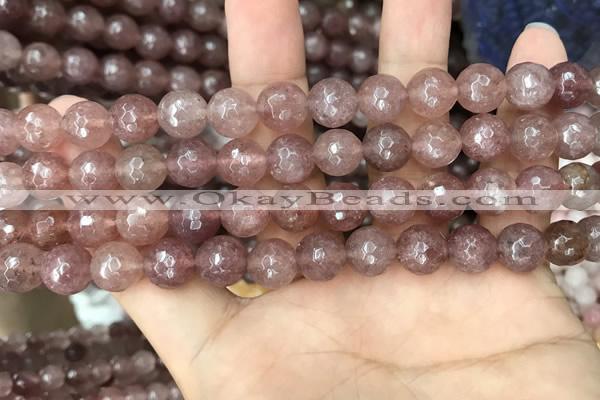 CBQ573 15.5 inches 10mm faceted round strawberry quartz beads