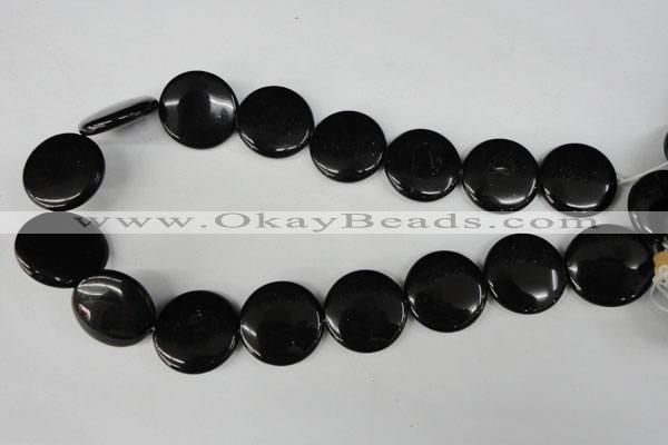 CBS245 15.5 inches 25mm flat round blackstone beads wholesale