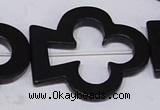 CBS32 15.5 inches 35*40mm leaf  black stone beads wholesale