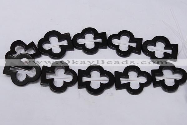 CBS32 15.5 inches 35*40mm leaf  black stone beads wholesale