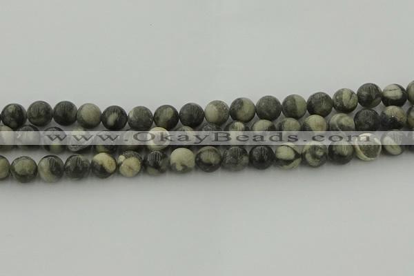 CBW163 15.5 inches 10mm round matte black fossil jasper beads