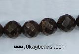 CBZ107 15.5 inches 14mm faceted round bronzite gemstone beads