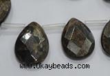 CBZ505 Top-drilled 10*14mm faceted flat teardrop bronzite gemstone beads