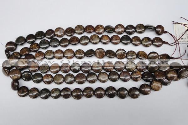 CBZ72 15.5 inches 12mm flat round bronzite gemstone beads