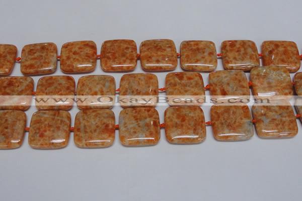 CCA494 15.5 inches 25mm square orange calcite gemstone beads