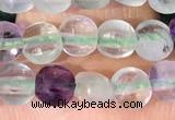 CCB1034 15 inches 4mm faceted coin fluorite beads