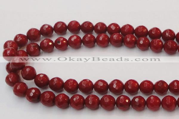 CCB125 15.5 inches 10mm faceted round red coral beads wholesale