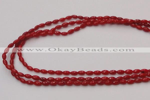 CCB130 15.5 inches 3*6mm rice red coral beads strand wholesale