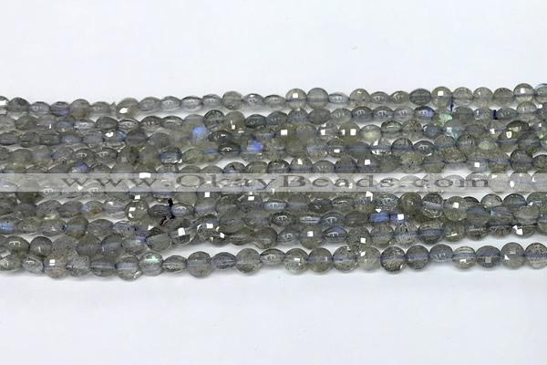 CCB1374 15 inches 4mm faceted coin labradorite beads