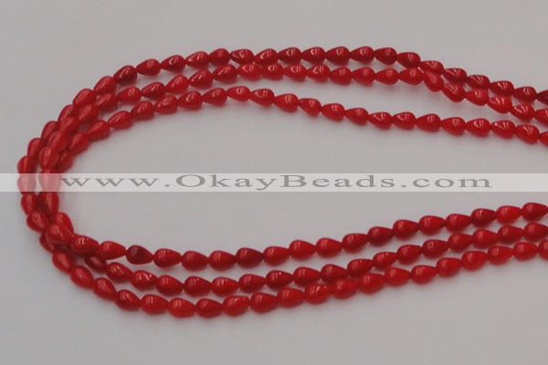 CCB139 15.5 inches 4*6mm teardrop red coral beads wholesale