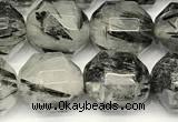 CCB1427 15 inches 9mm - 10mm faceted black rutilated quartz beads