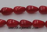 CCB143 15.5 inches 6*11mm teardrop red coral beads wholesale