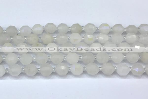 CCB1450 15 inches 9mm - 10mm faceted AB-color white phantom beads