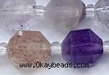 CCB1513 15 inches 9mm - 10mm faceted mixed quartz beads