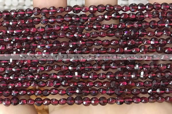 CCB538 15.5 inches 4mm faceted coin red garnet beads wholesale