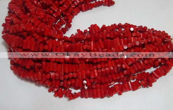 CCB54 15.5 inches 5*8mm faceted column red coral beads Wholesale