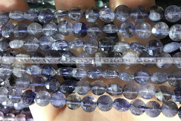 CCB606 15.5 inches 6mm faceted coin iolite gemstone beads