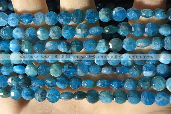 CCB615 15.5 inches 6mm faceted coin natural apatite gemstone beads