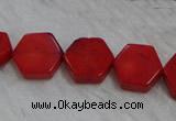 CCB64 15.5 inches 13mm hexagon red coral beads Wholesale