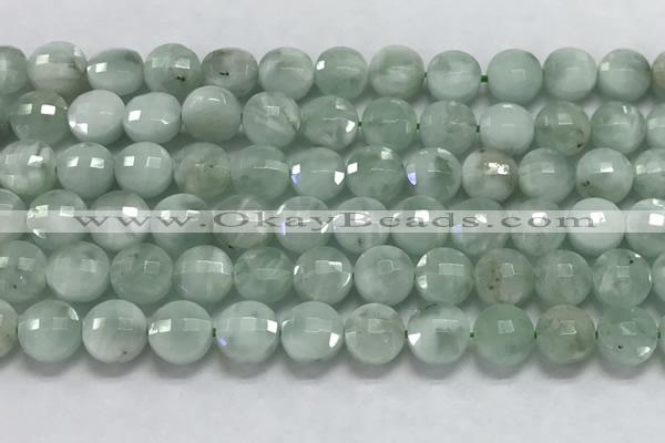 CCB688 15.5 inches 10mm faceted coin green angel skin gemstone beads