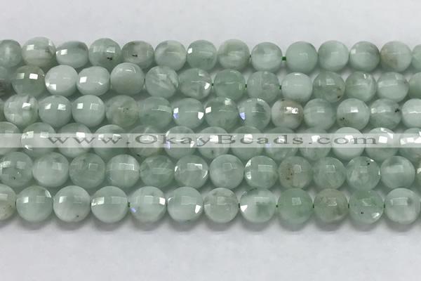 CCB729 15.5 inches 8mm faceted coin green angel skin gemstone beads