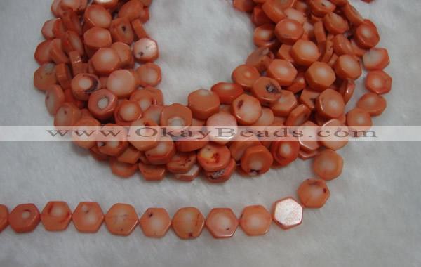 CCB85 15.5 inches 13mm hexagon pink coral beads Wholesale