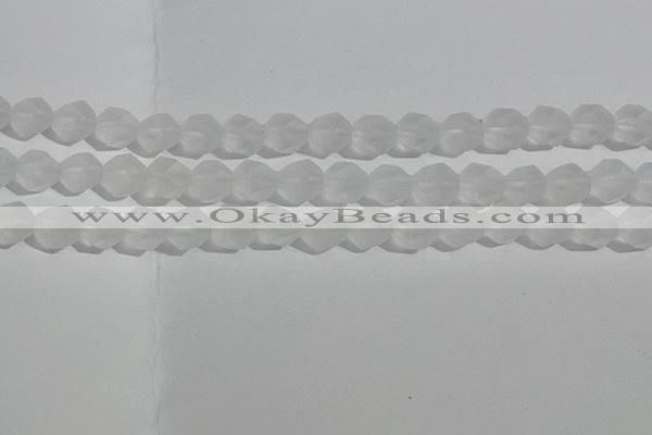 CCC628 15.5 inches 10mm faceted nuggets matte white crystal beads