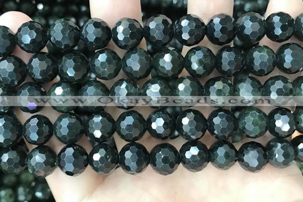 CCJ346 15.5 inches 12mm faceted round dark green jade beads