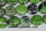 CCO133 15.5 inches 14mm flat round dyed natural chrysotine beads