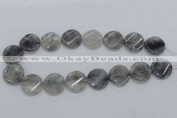 CCQ130 15.5 inches 25mm twisted coin cloudy quartz beads wholesale