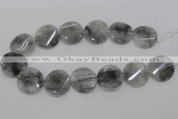 CCQ131 15.5 inches 30mm twisted coin cloudy quartz beads wholesale