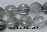 CCQ136 15.5 inches 15mm faceted coin cloudy quartz beads wholesale