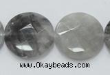 CCQ138 15.5 inches 25mm faceted coin cloudy quartz beads wholesale