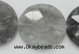 CCQ141 15.5 inches 40mm faceted coin cloudy quartz beads wholesale