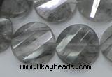 CCQ143 15.5 inches 20mm faceted & twisted coin cloudy quartz beads