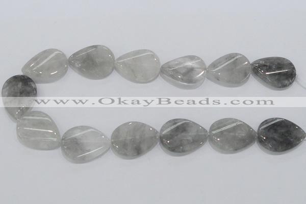 CCQ171 15.5 inches 22*30mm twisted flat teardrop cloudy quartz beads