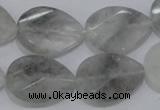 CCQ172 18*25mm twisted & faceted flat teardrop cloudy quartz beads