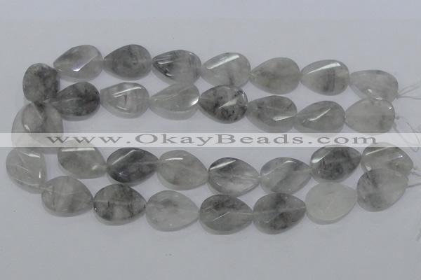 CCQ172 18*25mm twisted & faceted flat teardrop cloudy quartz beads