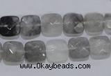 CCQ198 15.5 inches 10*10mm faceted square cloudy quartz beads