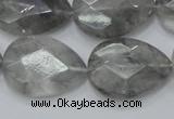 CCQ214 15.5 inches 18*25mm faceted flat teardrop cloudy quartz beads