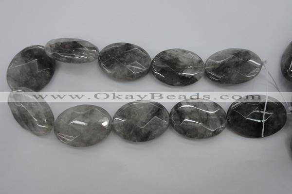 CCQ268 15.5 inches 30*40mm faceted oval cloudy quartz beads