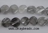 CCQ271 15.5 inches 10mm faceted & twisted coin cloudy quartz beads