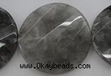 CCQ277 15.5 inches 40mm faceted & twisted coin cloudy quartz beads