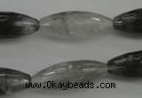 CCQ289 15.5 inches 10*25mm faceted rice cloudy quartz beads