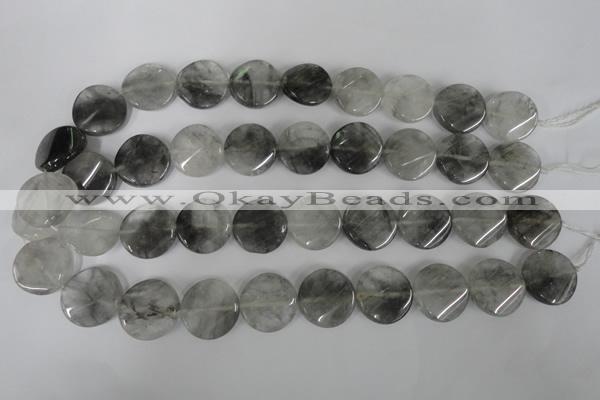 CCQ450 15.5 inches 20mm twisted coin cloudy quartz beads wholesale